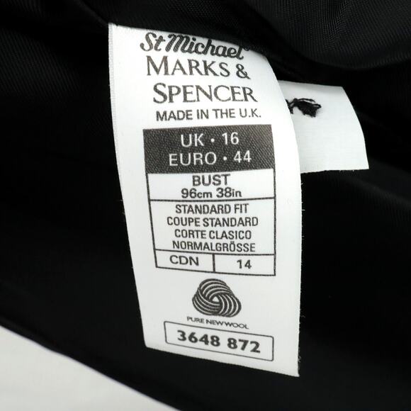 St Michael Marks & Spencer Jacket Womens 12 Wool Black Long Blazer Lined Career - Picture 3 of 15